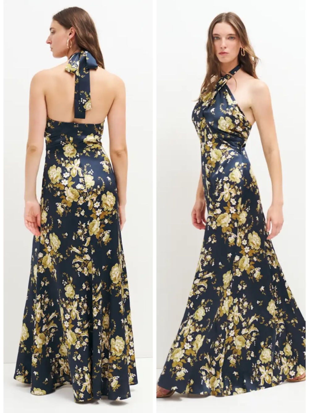 REFORMATION Veria Floral Maxi Navy Silk Dress  in Divinity SZ US 2